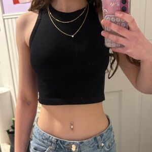 Black High-Neck Cropped Tank Top - Women